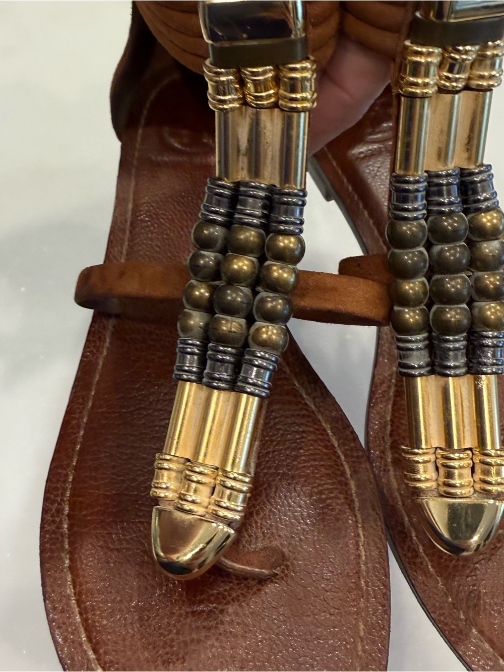 Tory Burch Carla Flats Beaded Leather Sandals Gladiator Style size 8 RARE - Picture 16 of 16